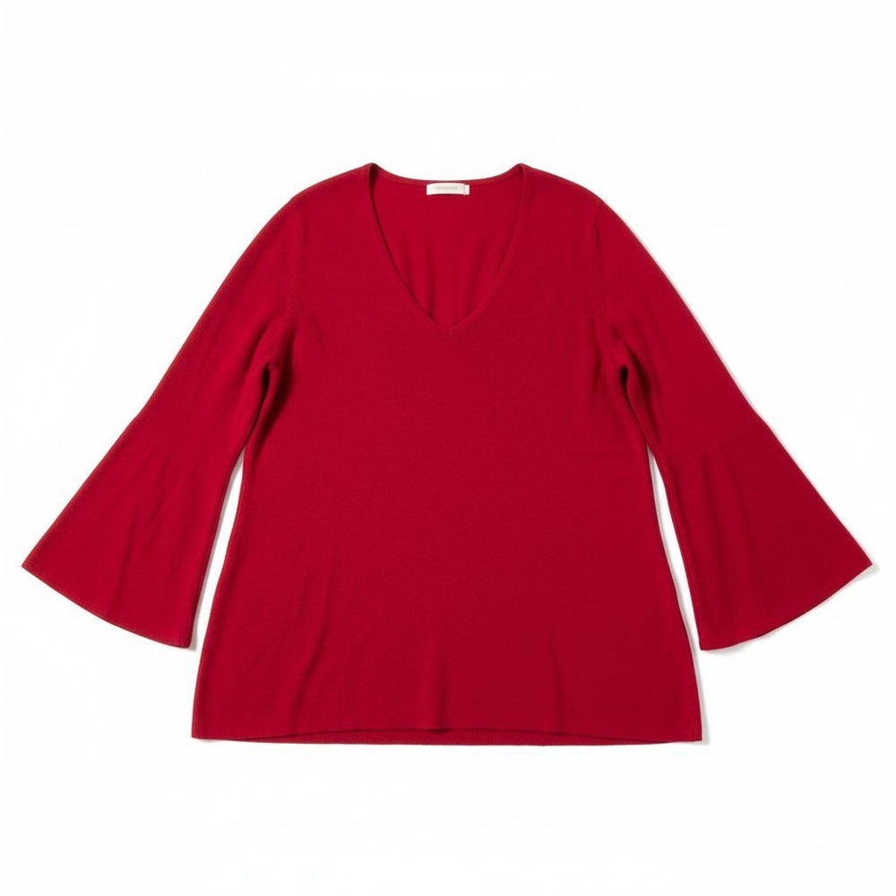 Chico's Flutter Sleeve Stiletto Red Sweater Tunic Women Size 3 XL V-Neck Knit